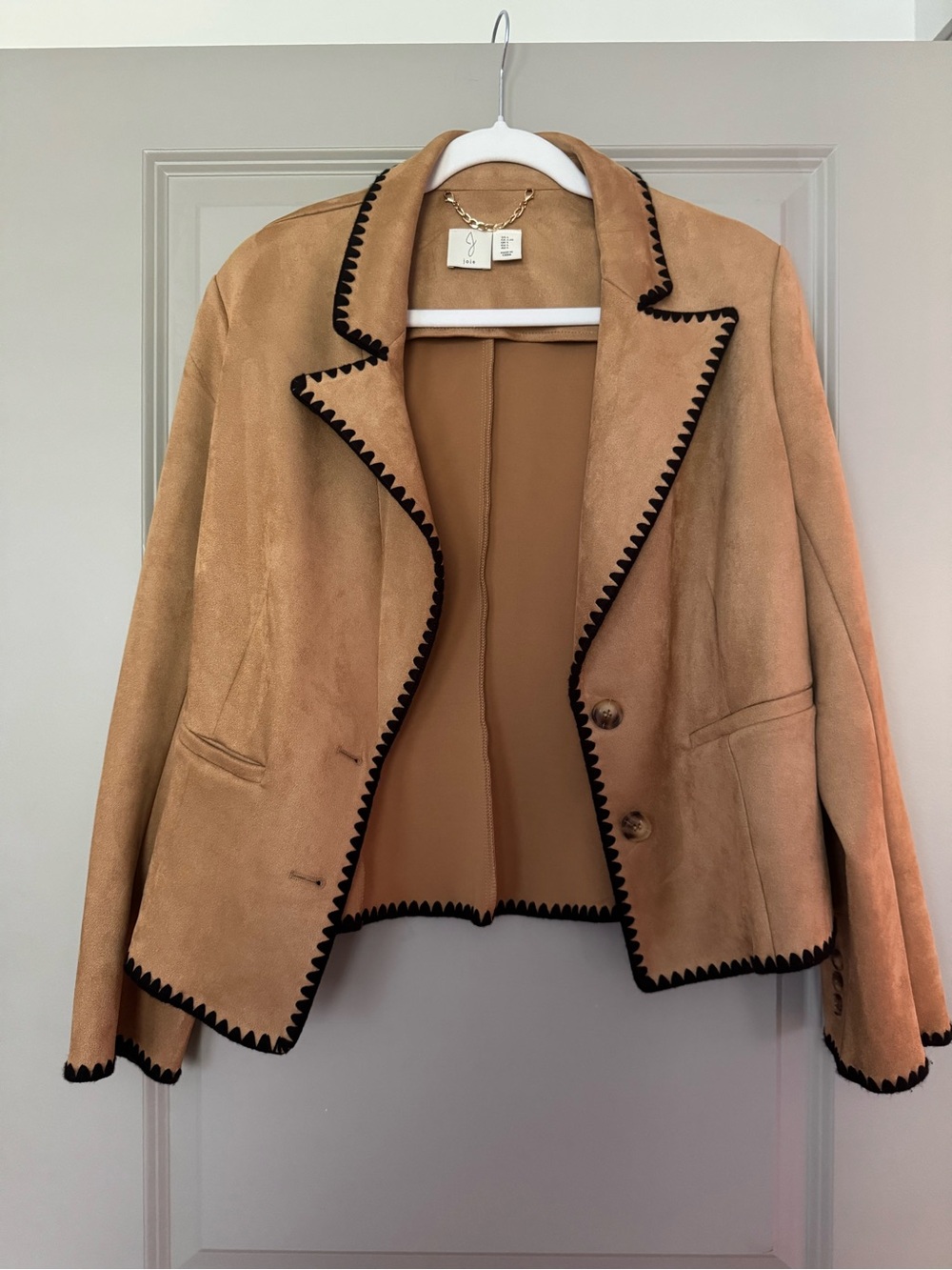 Joie Camel Faux Suede Blazer with Black Trim